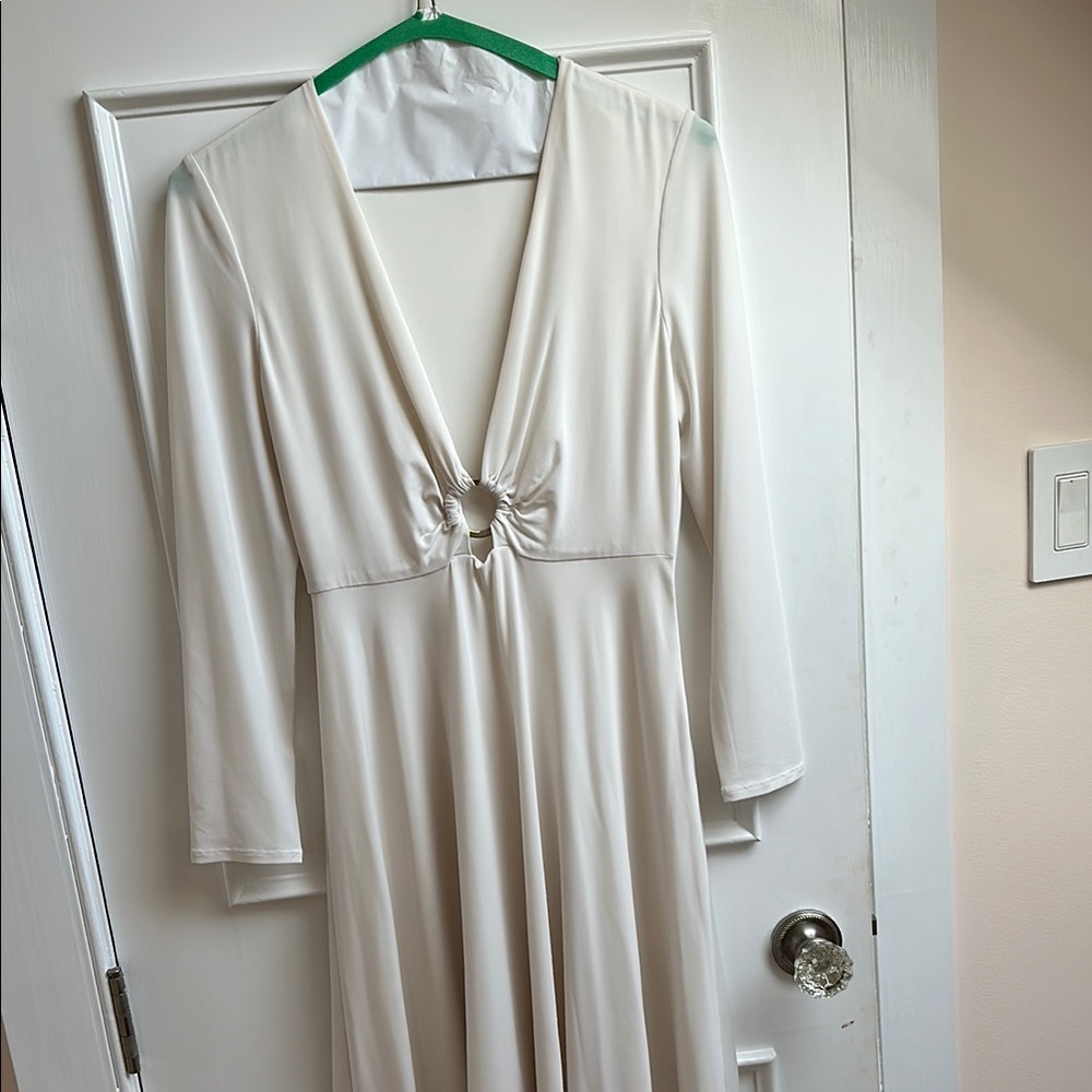 Halston deep v-neck gold ring sexy dress